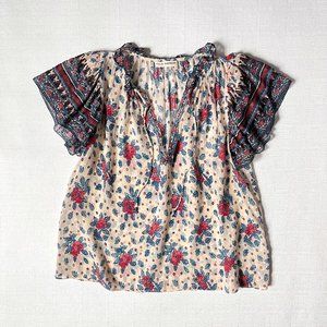 HOLD ULLA JOHNSON Elise Top $365 Silk Blend Ruffle Flutter Sleeve Rose 0 Blouse